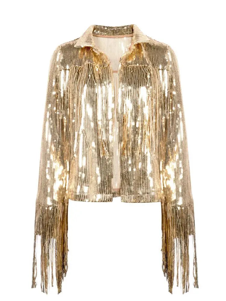 Goldene Quasten-Paillettenjacke