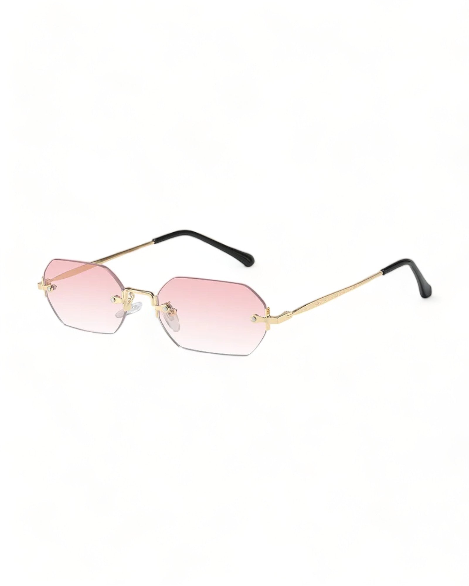 pink lens gold frame Rimless Hexagonal Sunglasses