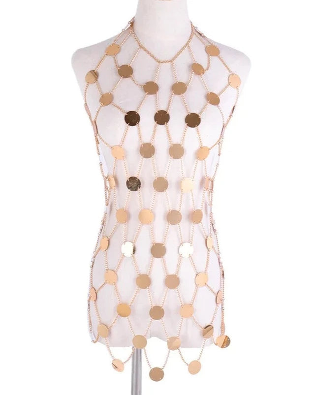 Gold Sequin Body Chain Party Dress