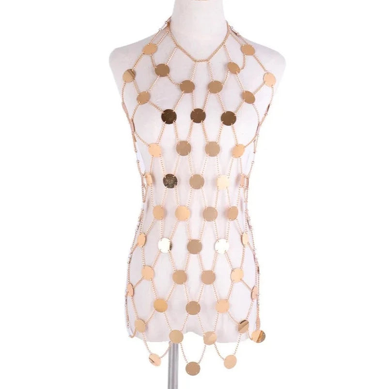 Gold Sequin Body Chain Party Dress