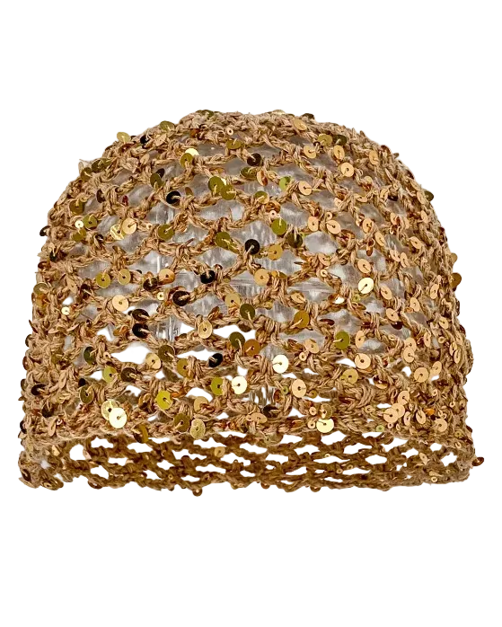 Gorro de malla marrón con lentejuelas