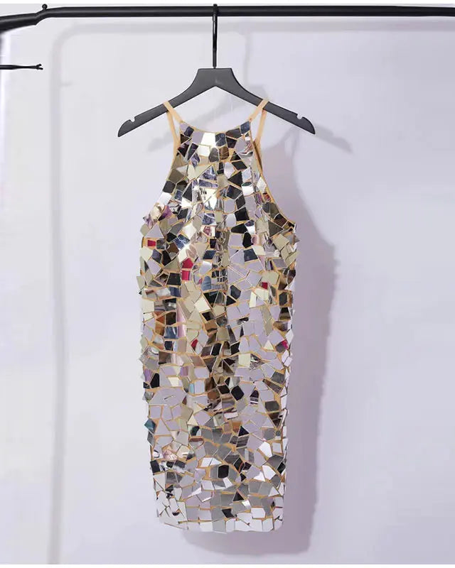 Gold Shiny Metallic Mirror Party Dress
