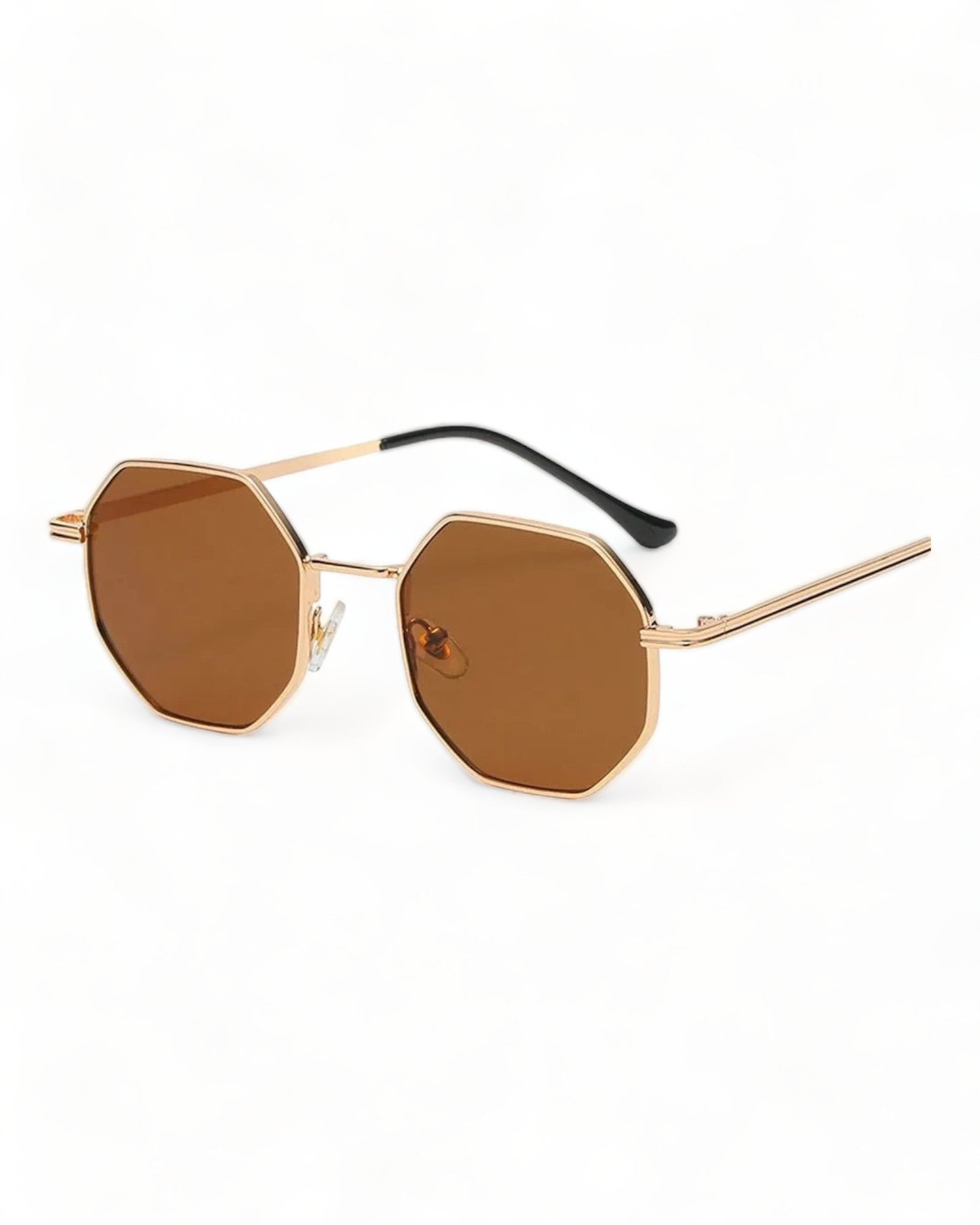 Brown Lens Octagonal Geometric Metal Frame Sunglasses with brown lenses and stylish metal frame.