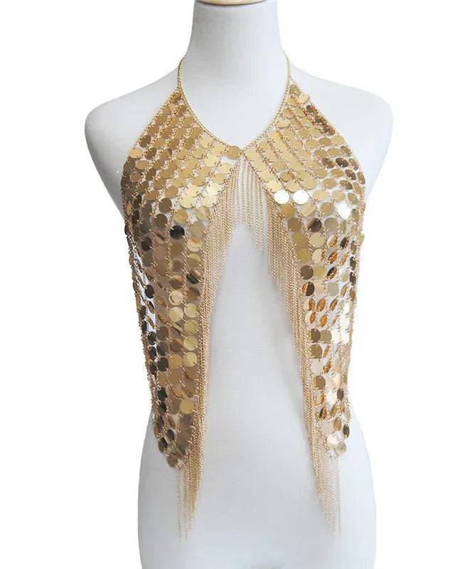 gold Acrylic Sequins Tank Top festival outfit