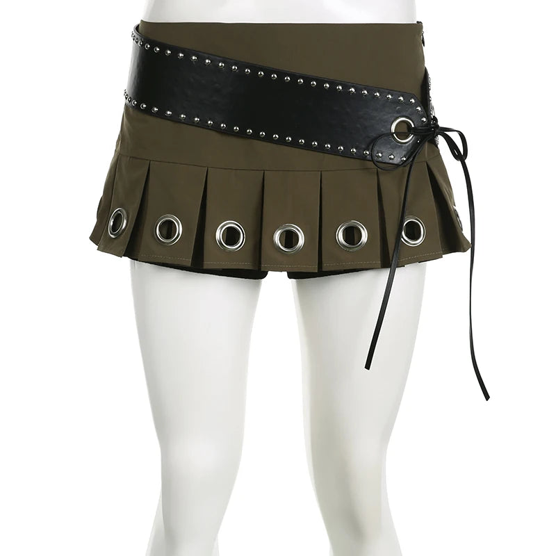 Green Rave Mini Skirt featuring pleated design, eye-catching details, and premium materials.