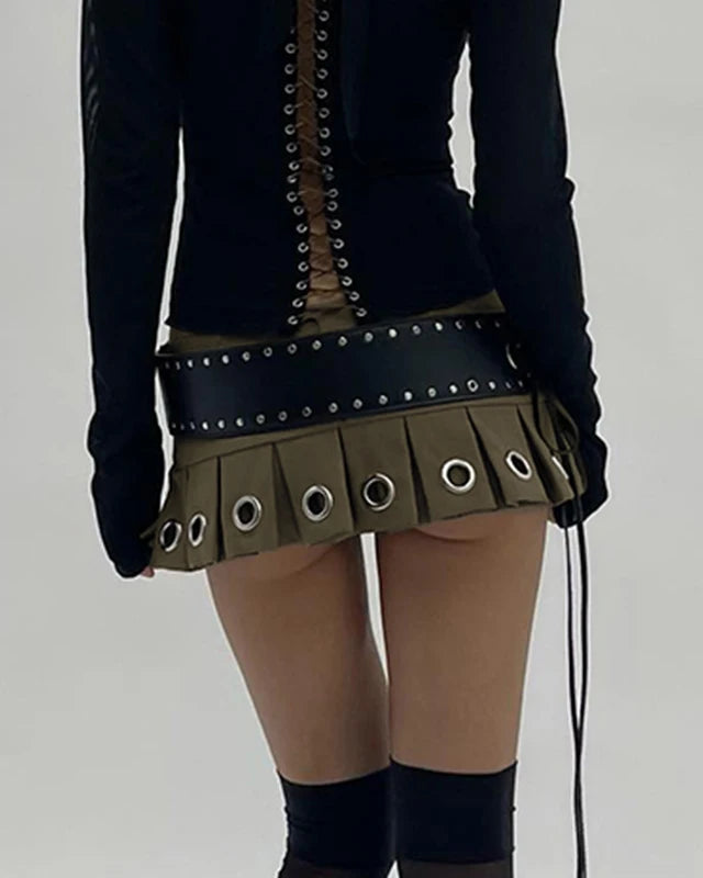 Green Rave Mini Skirt with eye-catching details and unique cut for a standout festival look.