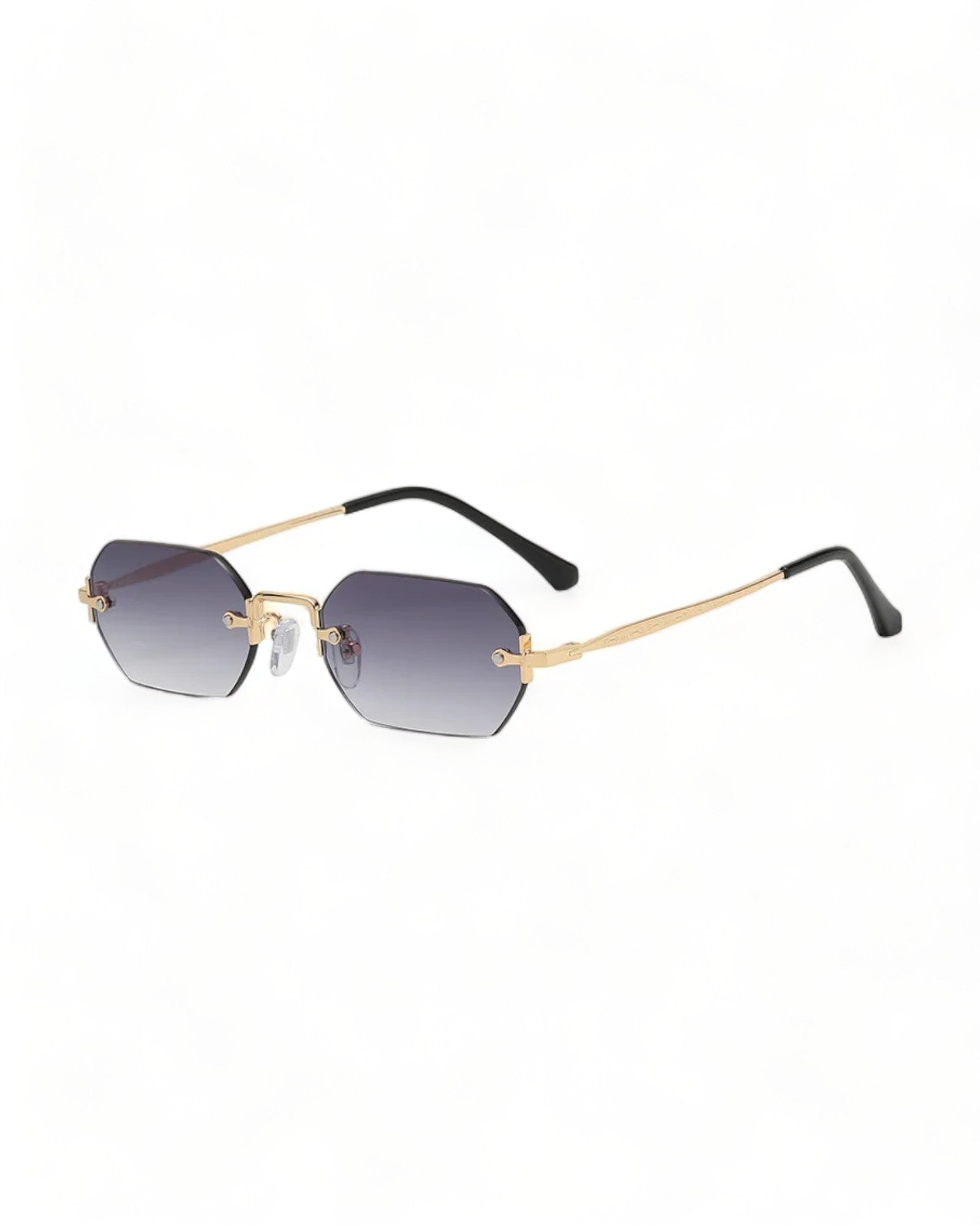 grey lens gold frame Rimless Hexagonal Sunglasses