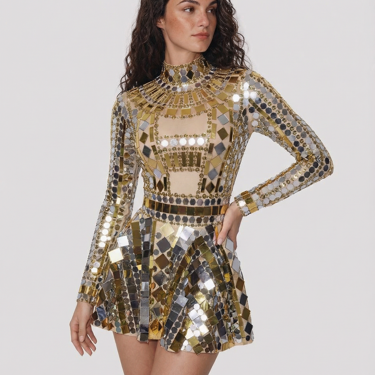 Hailey Gold Sequin Party Dress, S / Gold