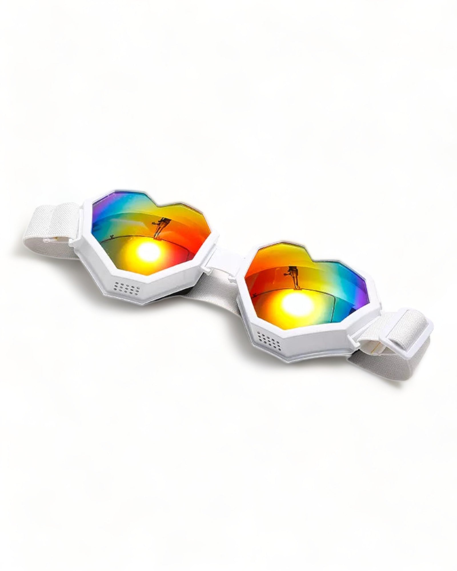 white Heart Shaped Goggle Sunglasses Steampunk Cyberpunk Pink crystals Burning man Festival Rave