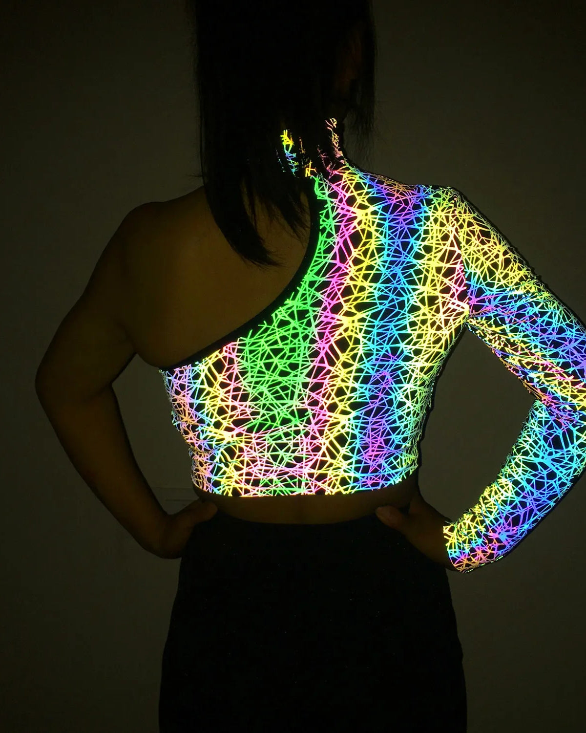 Holographic Reflective One Shoulder Crop Top