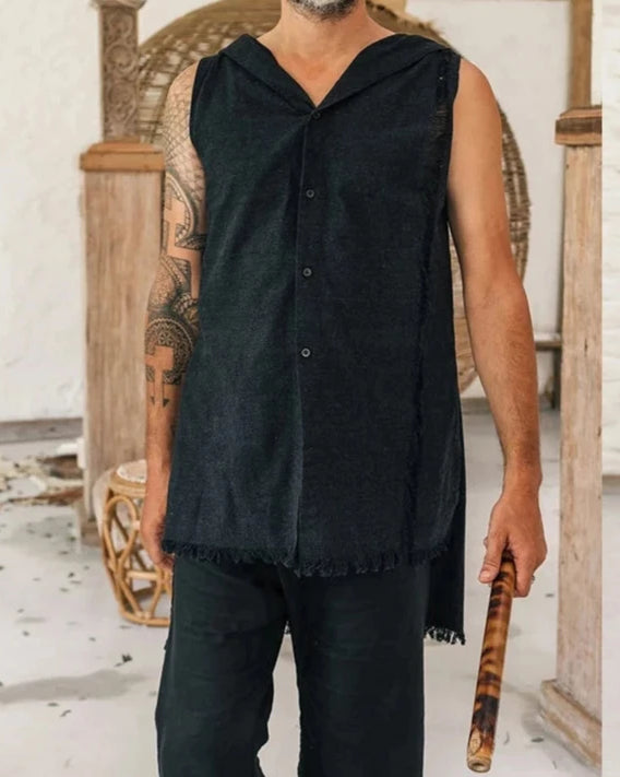 Black Hooded Sleeveless Cardigan