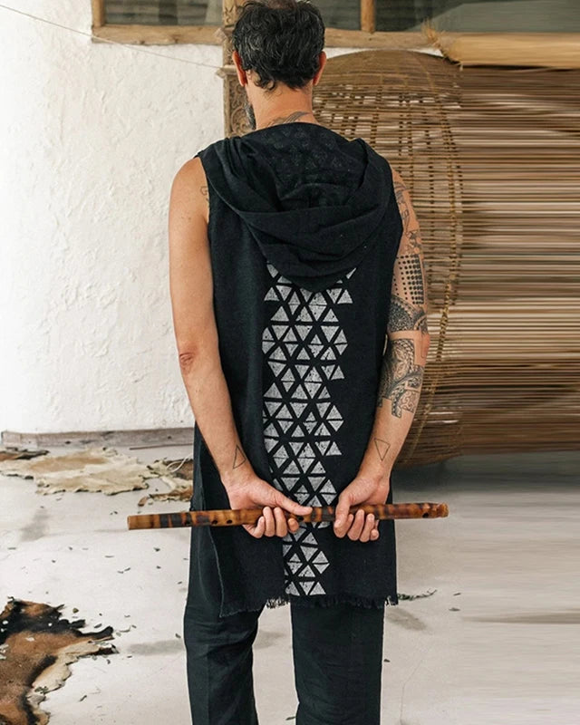 Black Hooded Sleeveless Cardigan