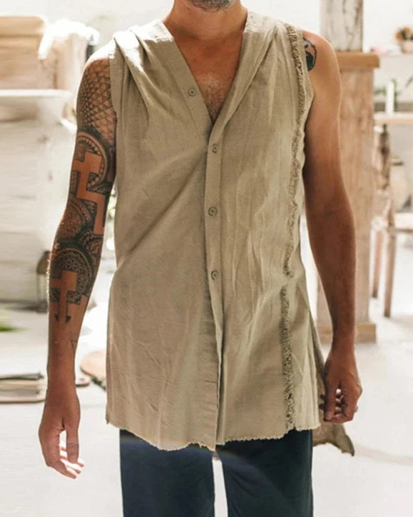 Beige Hooded Sleeveless Cardigan