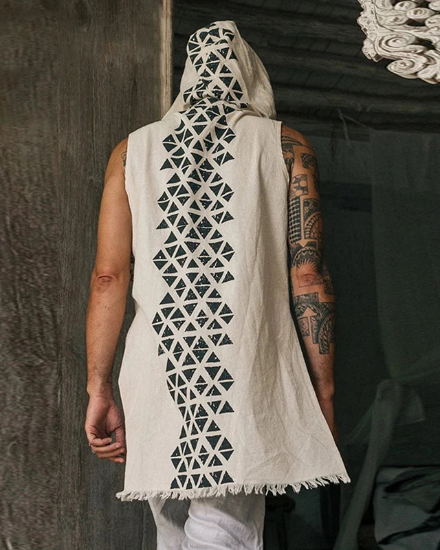 Beige Hooded Sleeveless Cardigan