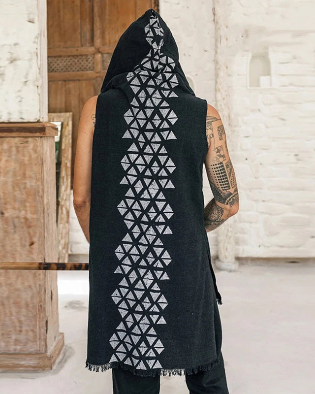 Black Hooded Sleeveless Cardigan