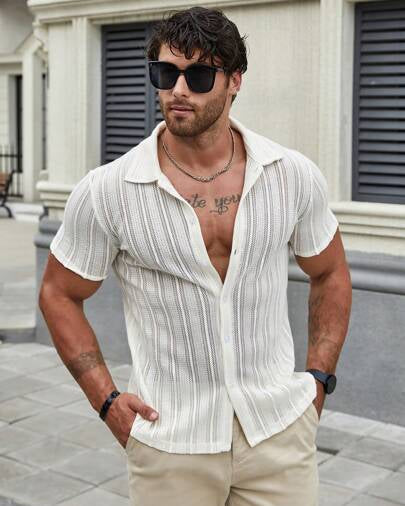 white Mesh Knit See Through Festival Shirt