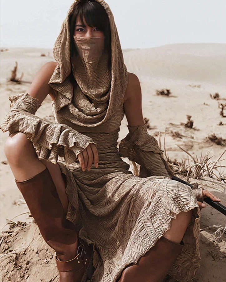 Jacquard Knit Hooded Dress