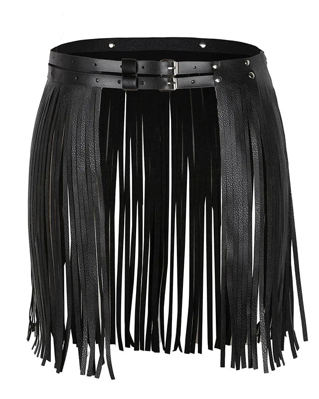 black Leather Fringe Skirt