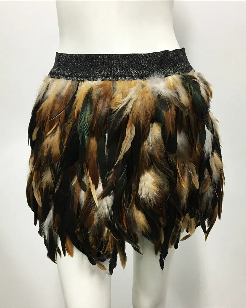 Light Brown Feather Elastic Waist Skirt