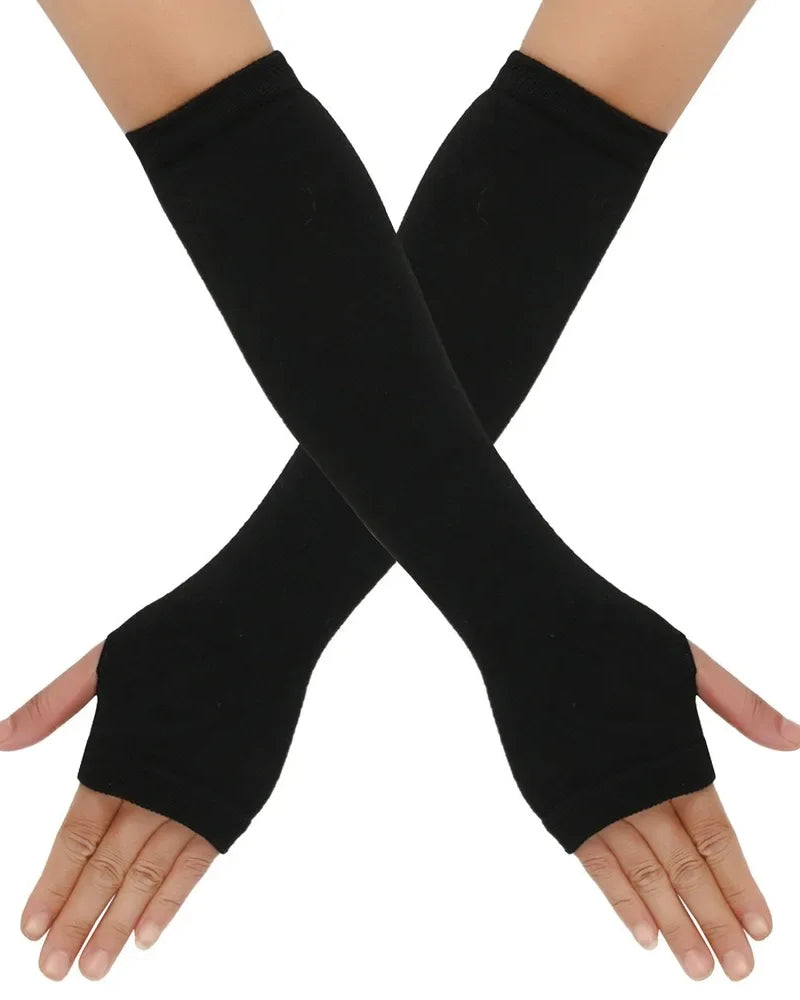 Long Fingerless Knit Gloves