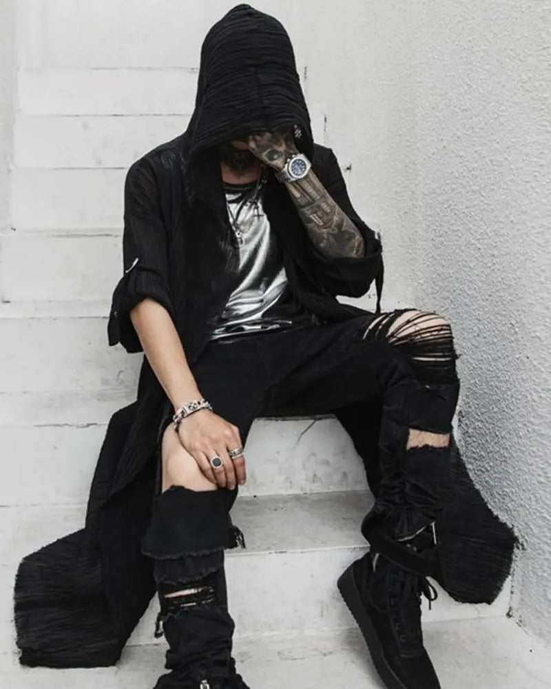 Black Hooded Cloak Cardigan Men