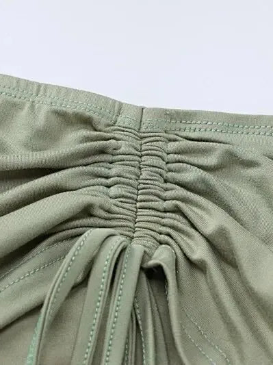 Green Long Sleeve Crop Top with Mini Skirt