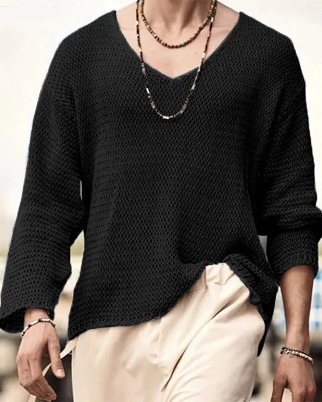 Black Boho Style Long Sleeve Thin Knitted Sweater Top Knit Pullover See Through festival outfit fashion