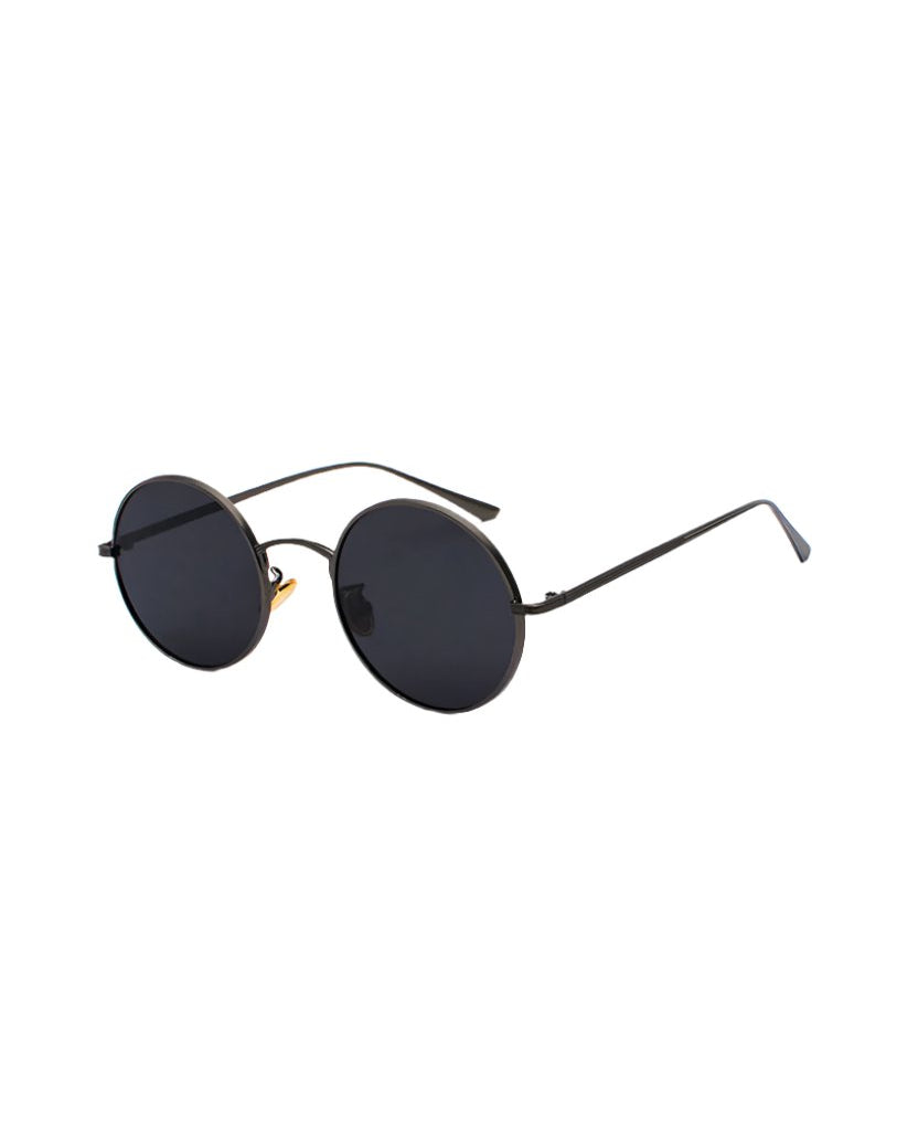 black lens black frame Metal Frame Round Sunglasses