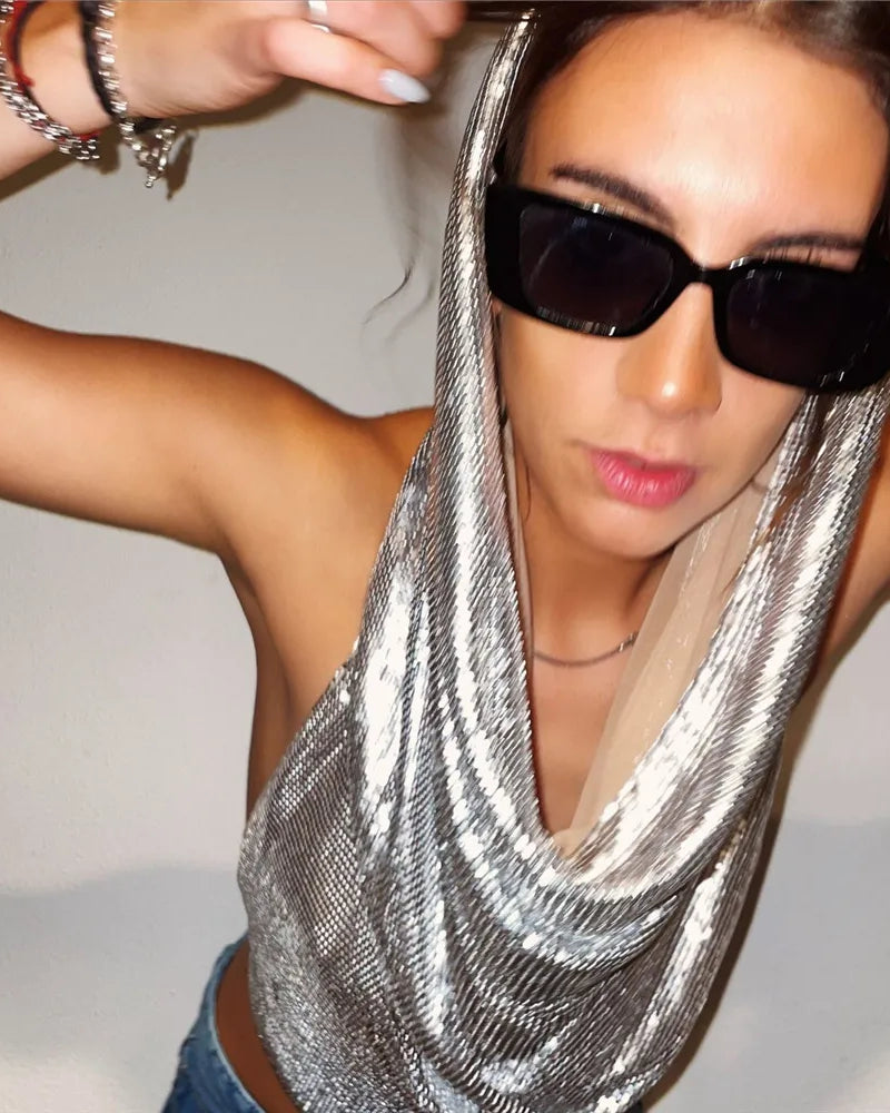 Two Piece Silver Mesh Hooded3