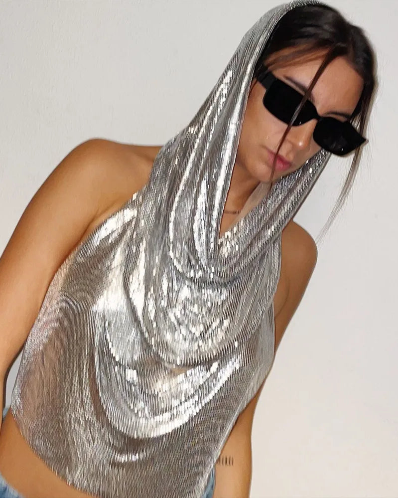 Two Piece Silver Mesh Hooded