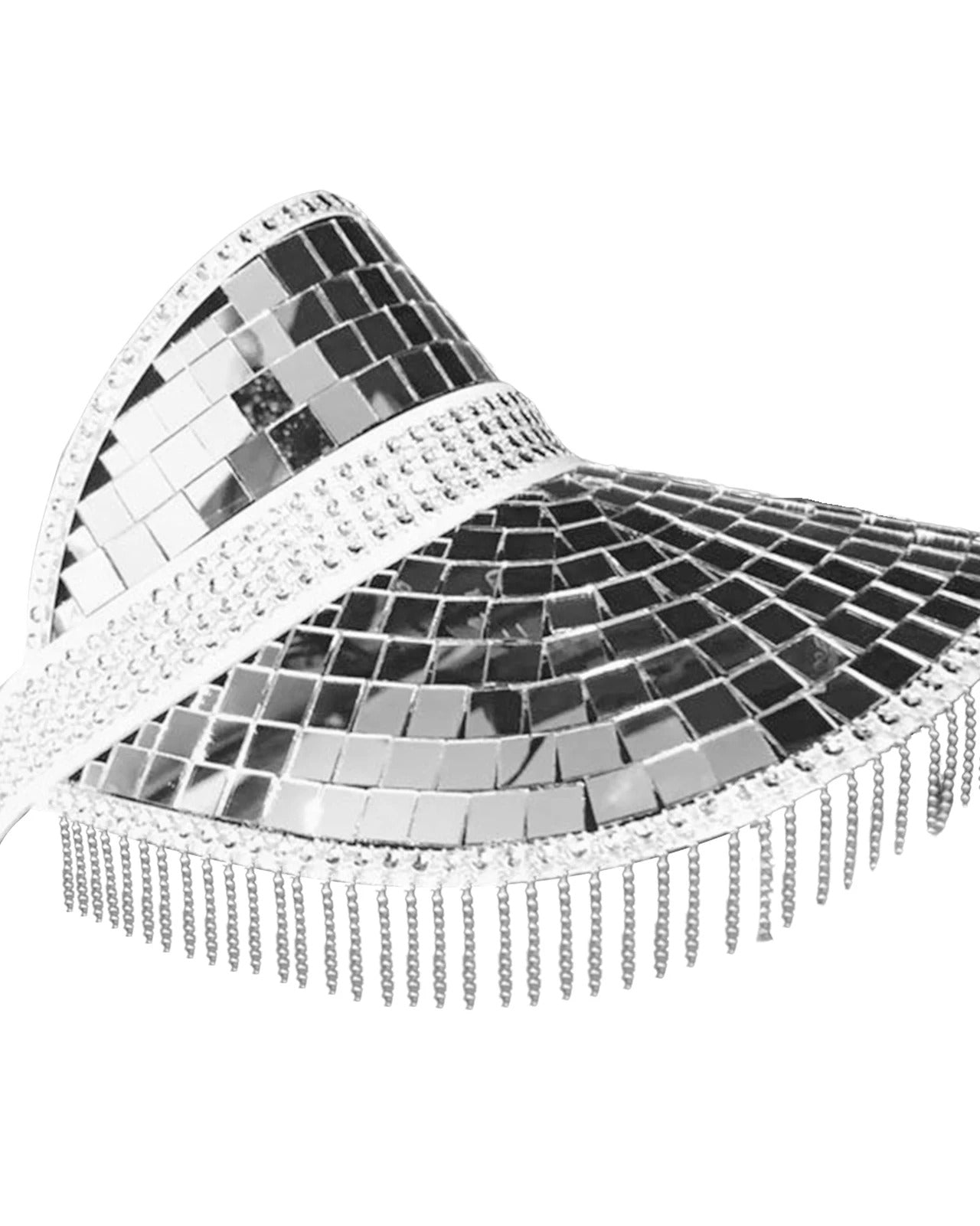 Mirror Disco Ball Visor Hat with Tassels