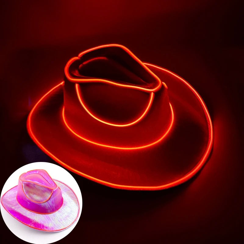 Neon Rancher Cowboy Hat glowing in vibrant neon colors, perfect for festivals and trendy outfits.
