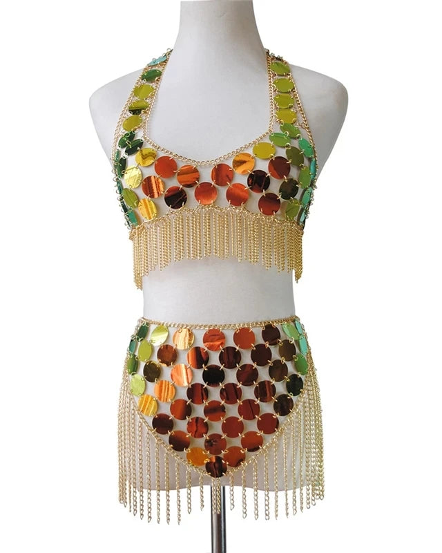 One Size Festival Top and Tassel Mini Skirt Set