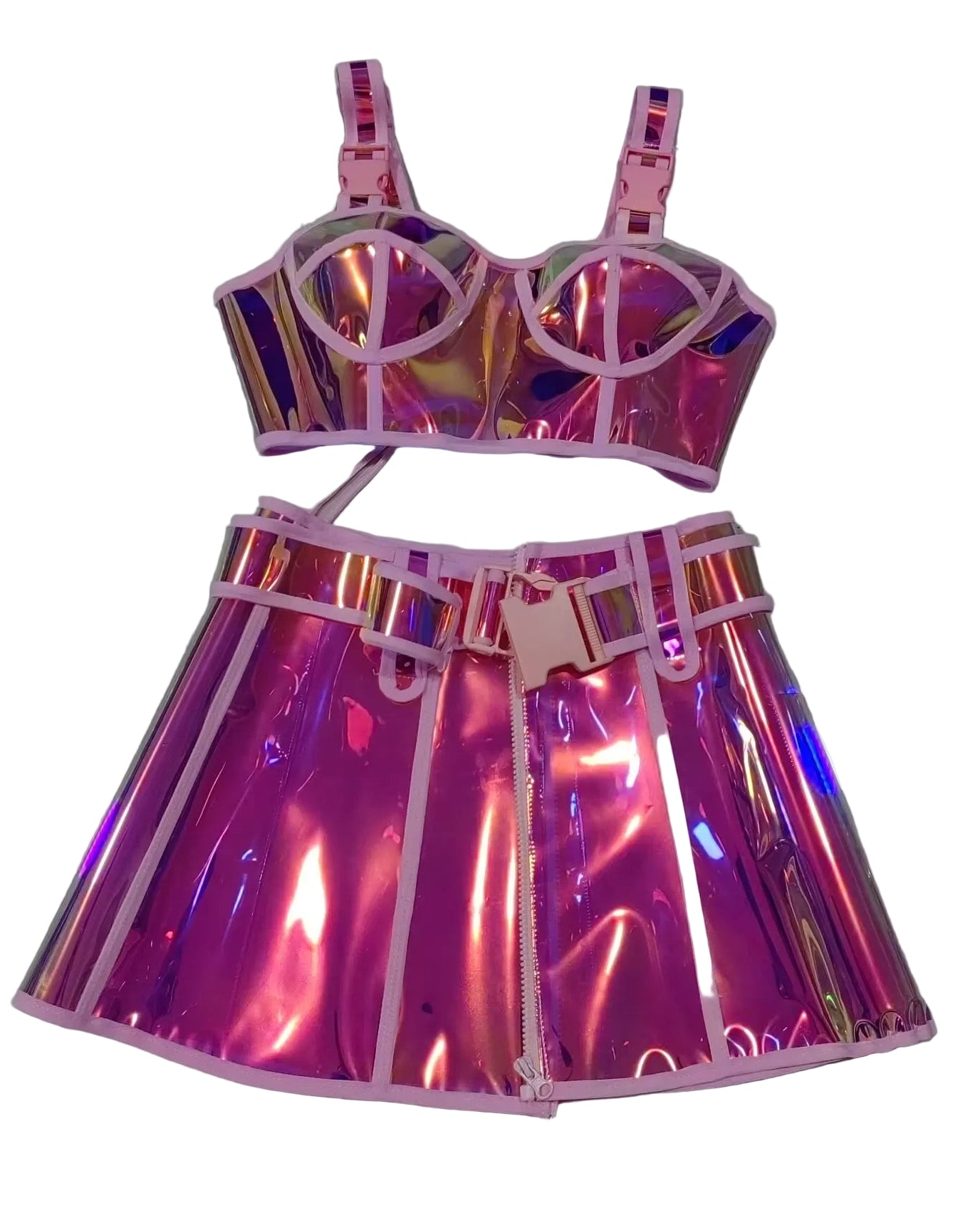 Pink Reflective Top and Skirt Set