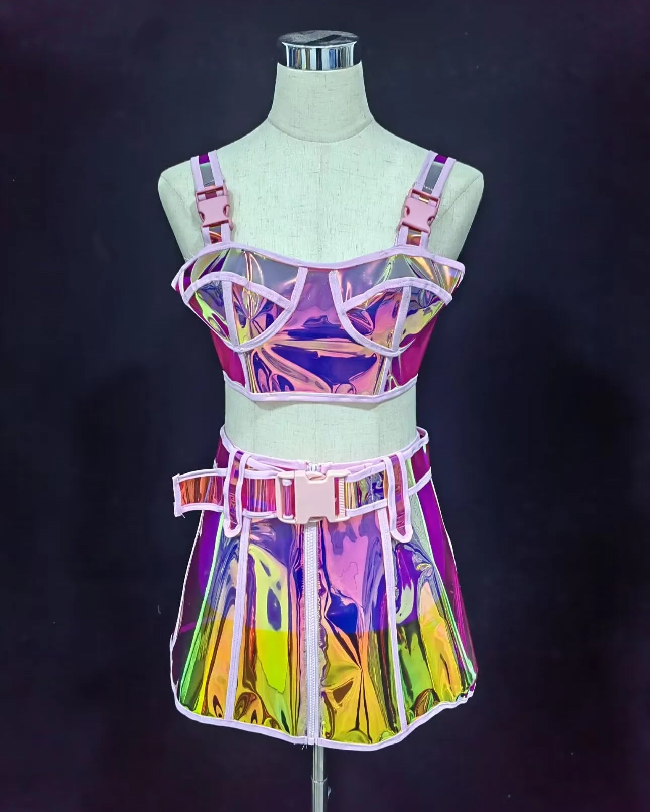 Pink Reflective Top and Skirt Set