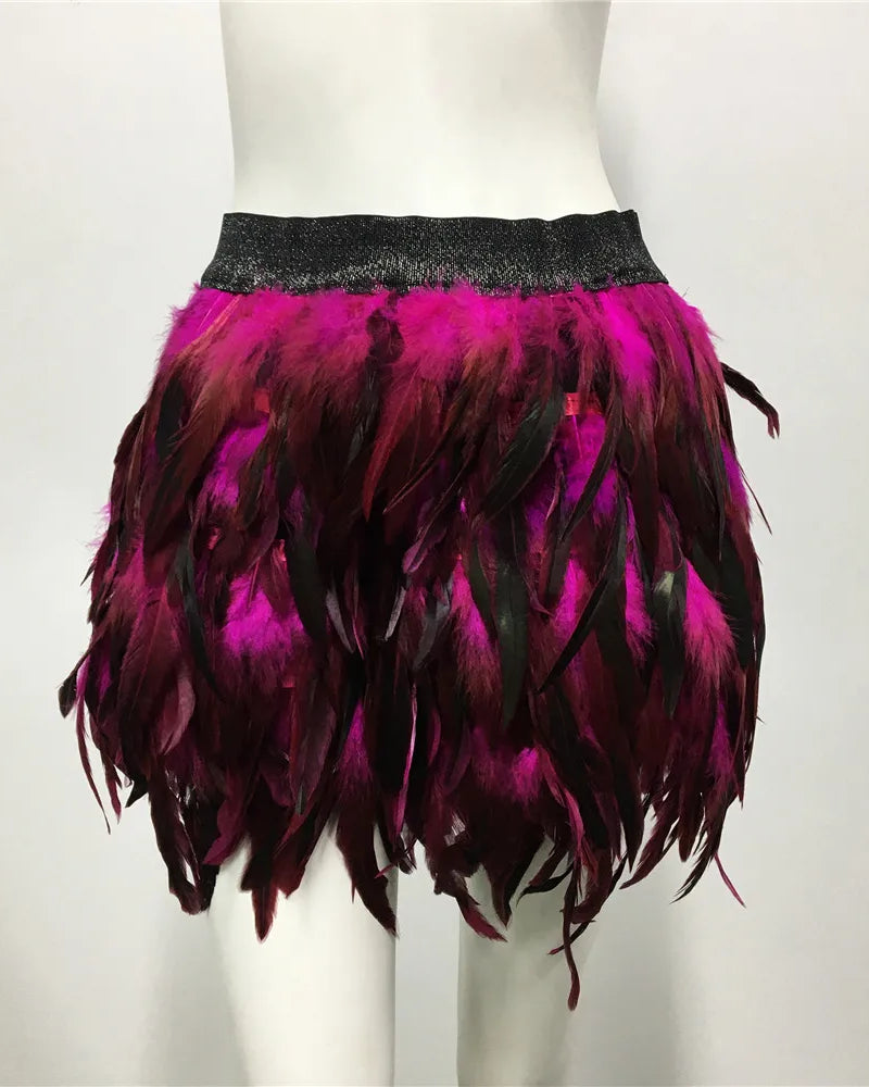 pink Feather Elastic Waist Skirt