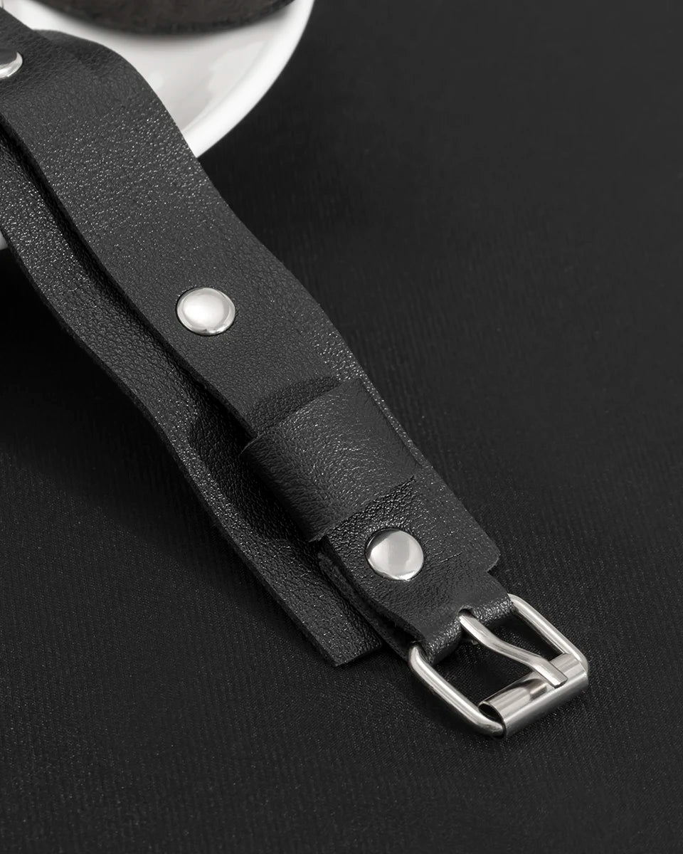 Punk Black Leather Upper Arm Cuff Bracelet Armband