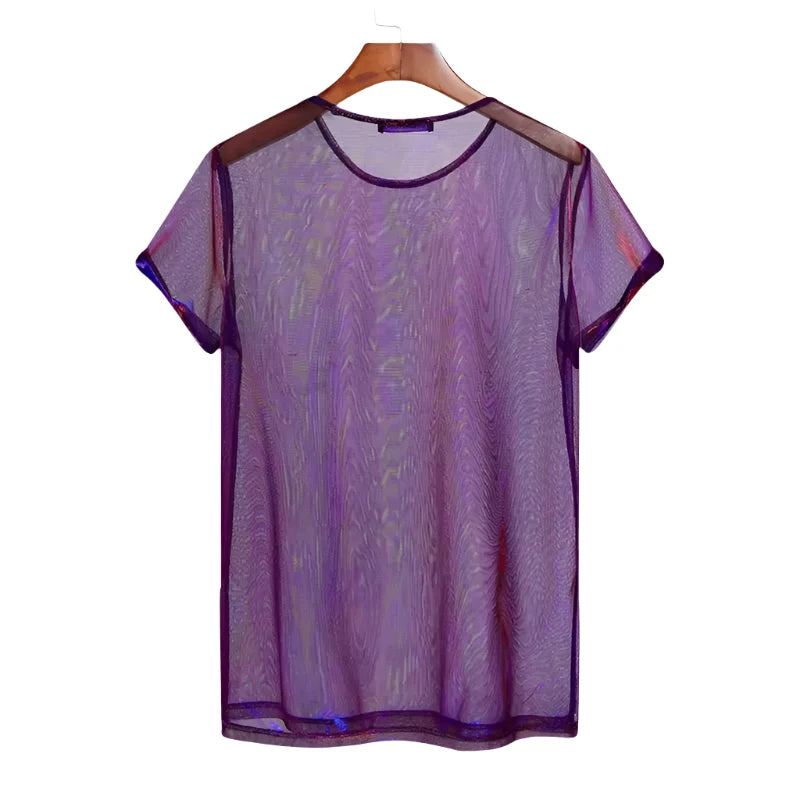 Purple Mesh See Through T-Shirt
