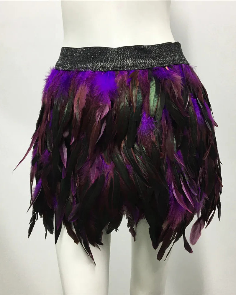 purple Feather Elastic Waist Skirt