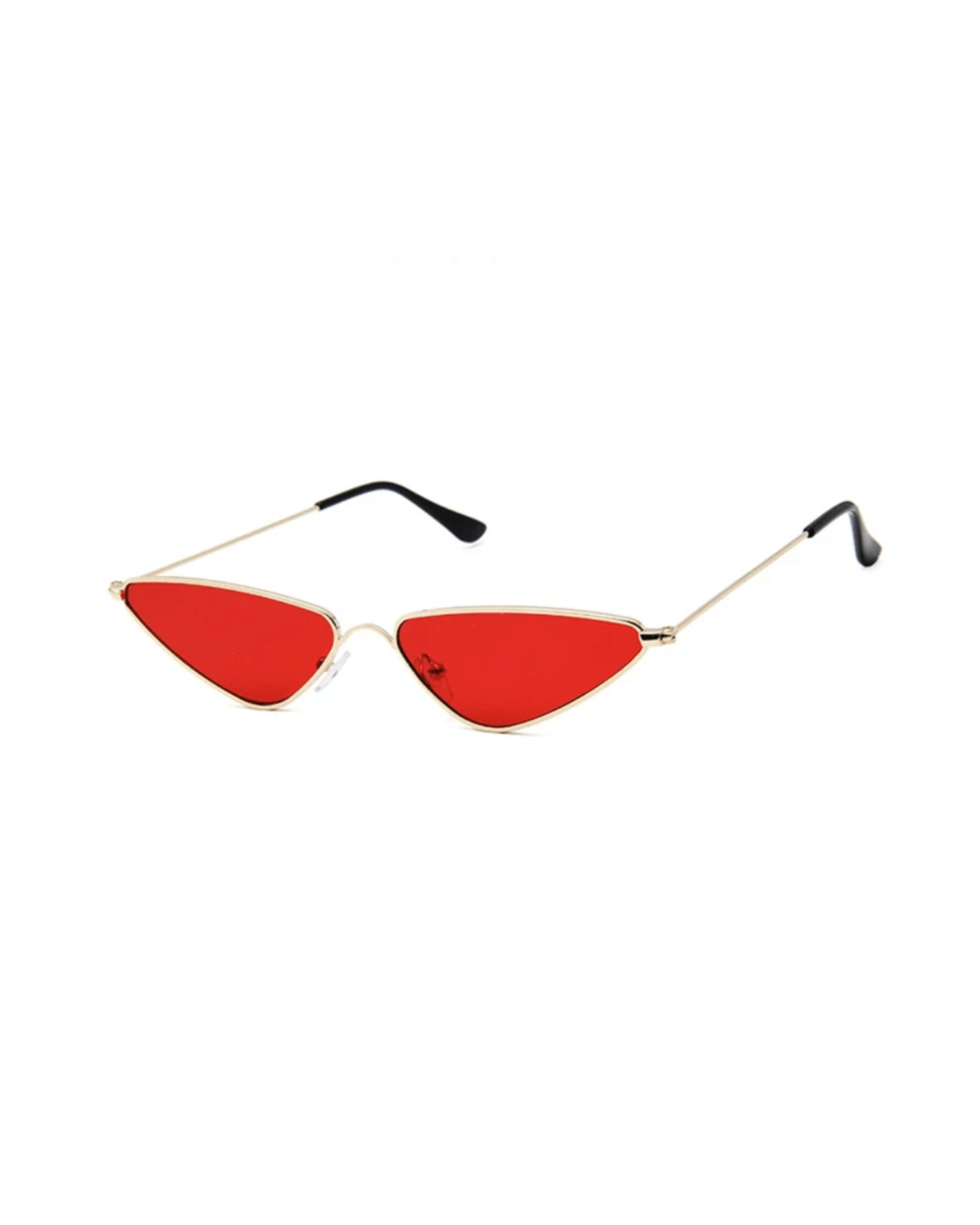 Red Lens Vintage Triangle Cat-Eye Sunglasses with red lenses and gold frame, UV-400 protection.