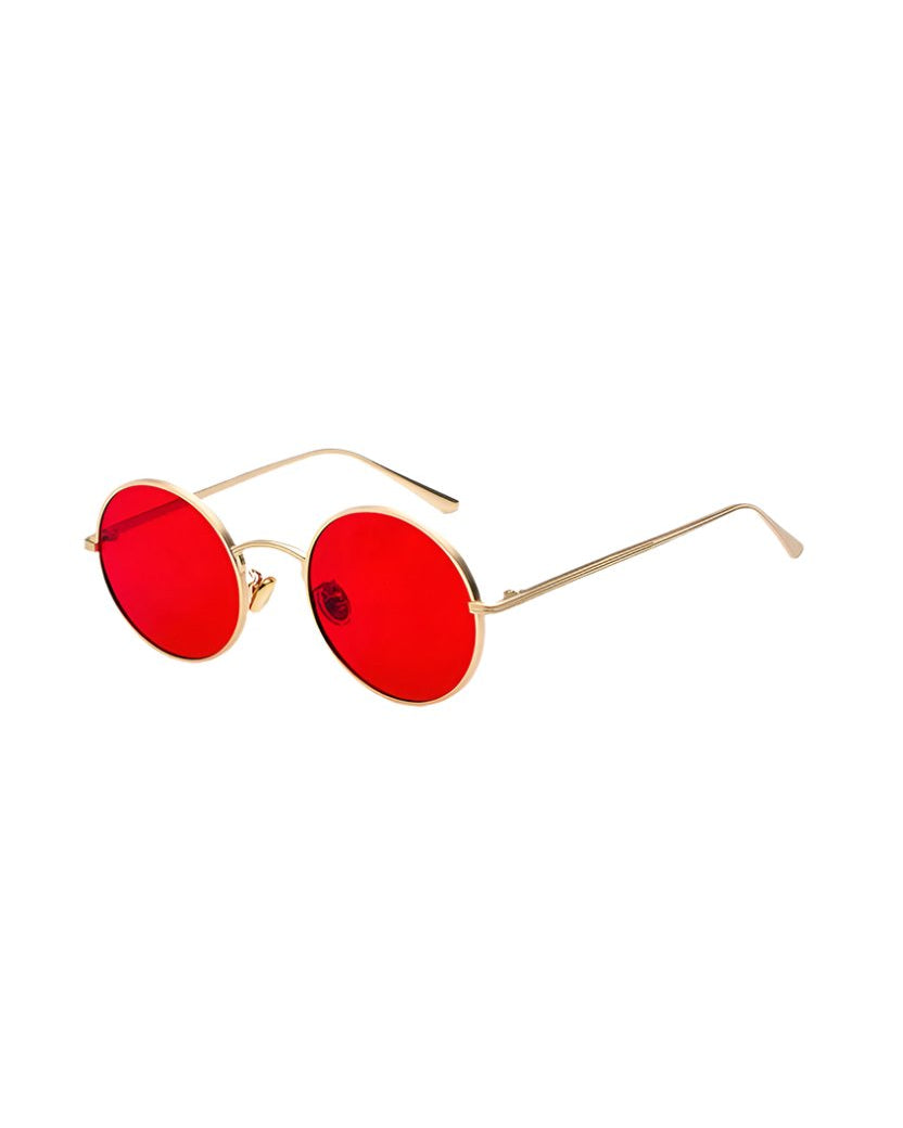 red lens gold frame Metal Frame Round Sunglasses