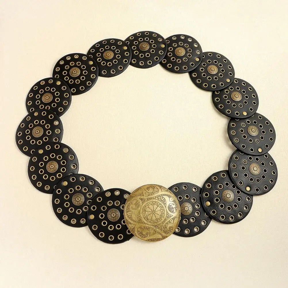 Women brown boho style Retro Belt Vintage Hollow Out Cowboy Style Women's Wide Disc Belt Western festival fashion outfit