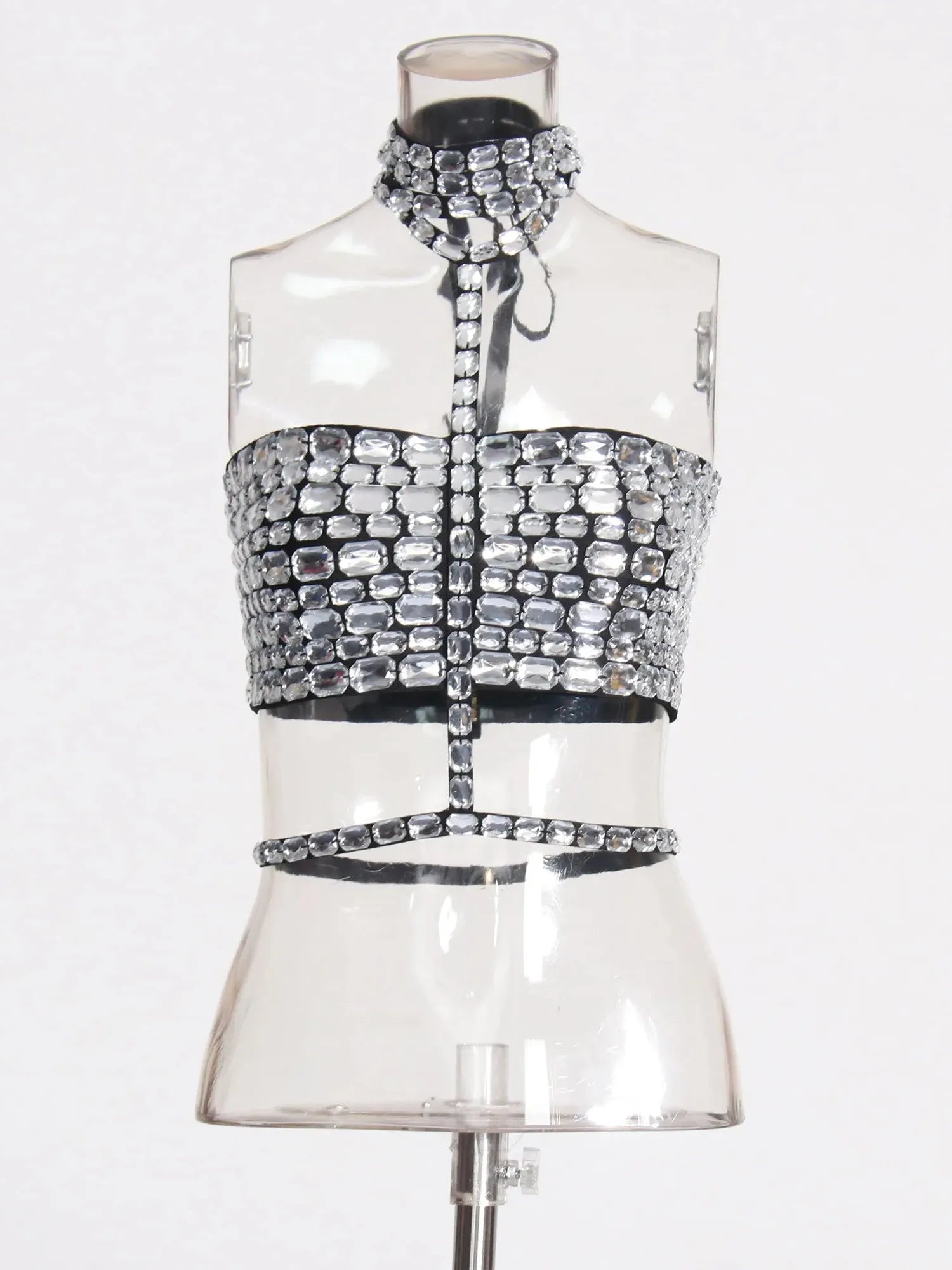 Rhinestones Strapless Top and Short set featuring sparkling rhinestones and a strapless design.