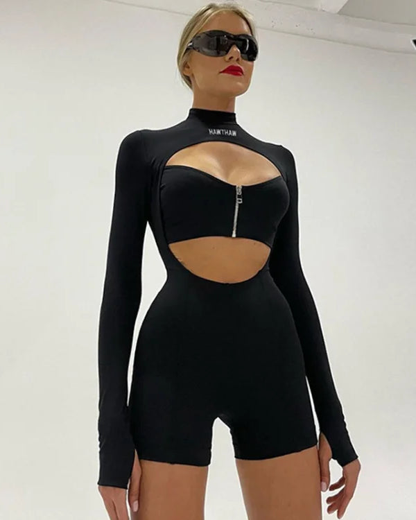 Rompers Black Hollow Strap Romper Bodysuit