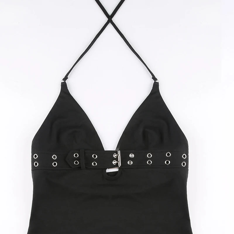 S Black Backless Crop Top