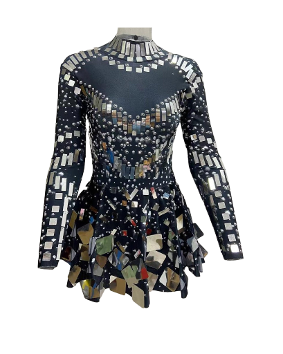S Black Long Sleeve Sequin Rhinestone Mini Dress