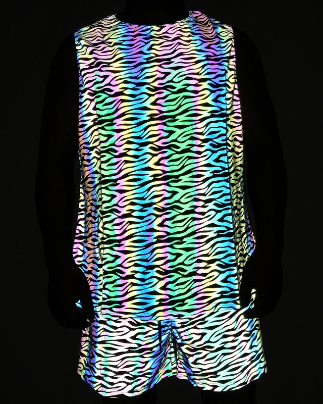 S Colorful Reflective Tank Top and Shorts Set