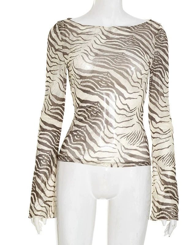 S Mesh Crop Top Zebra