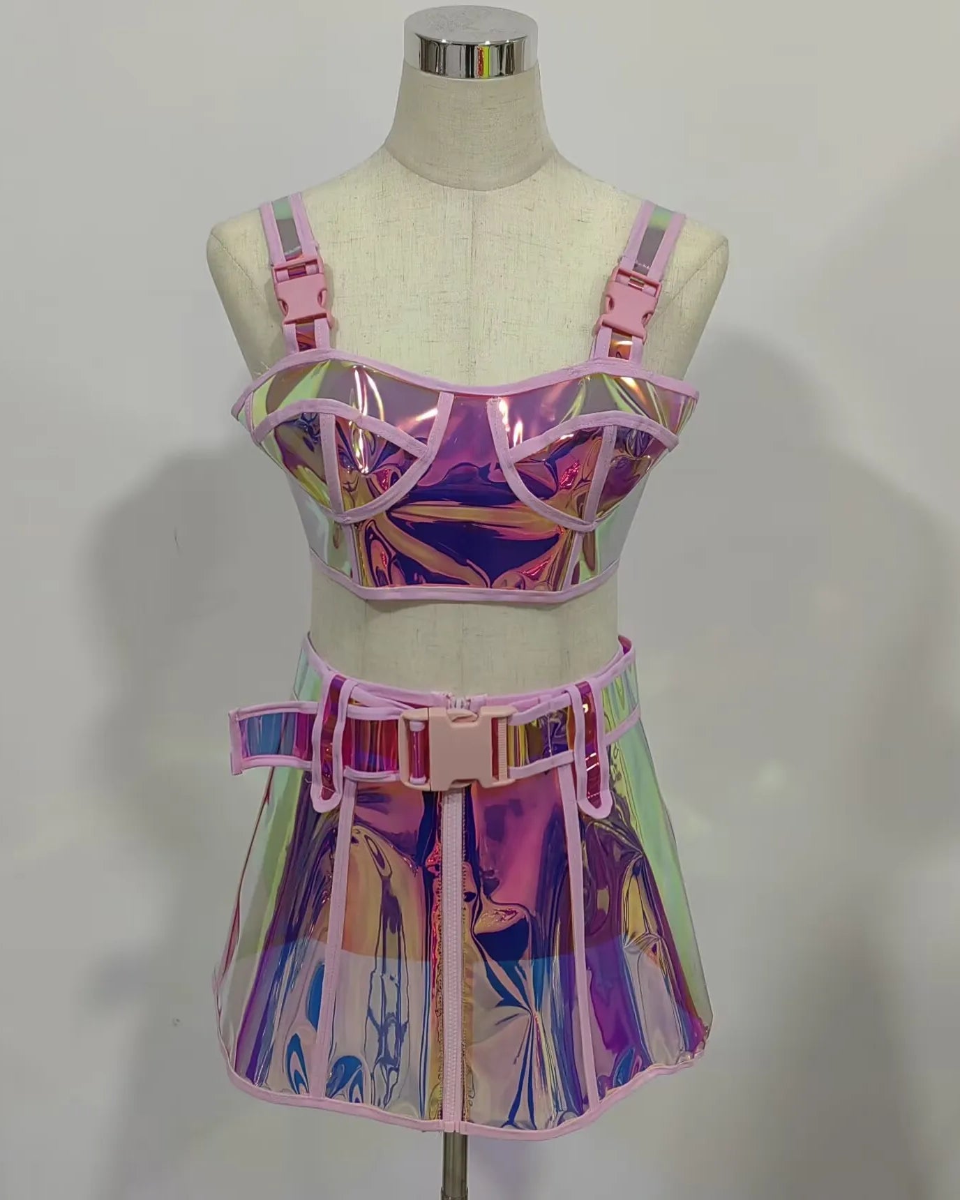 S Pink Reflective Top and Skirt Set