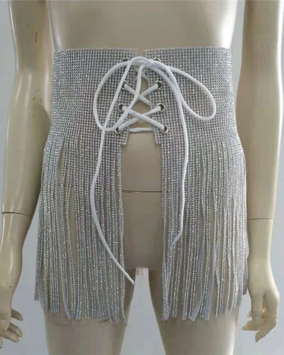 S Tassel Rhinestone Sequin Skirt